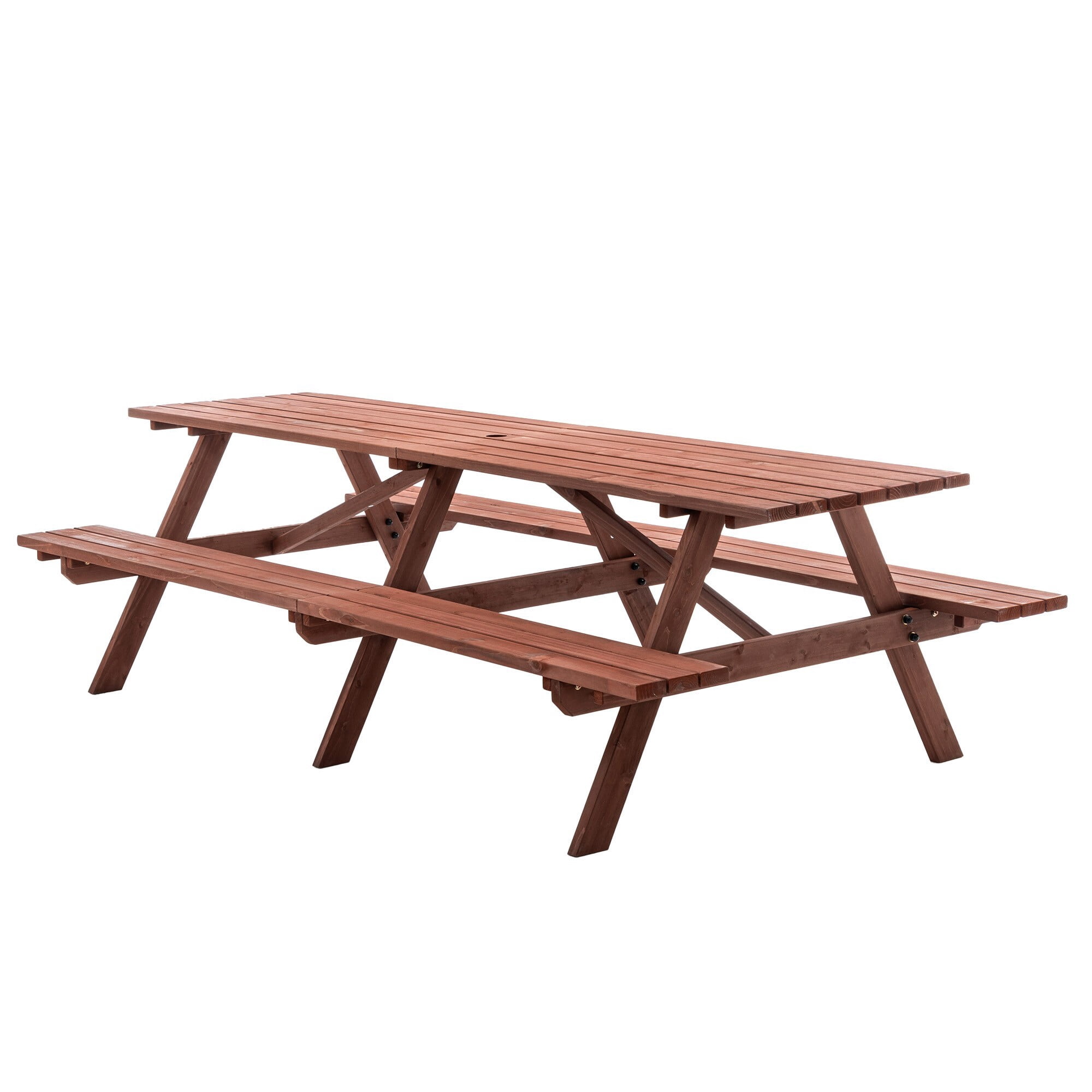 DEALTOPS 8ft Class Extra Long Wooden Picnic Table Seats 12, Heavy Duty Outdoor Patio Dining Set with Umbrella Hole