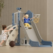 KORIMEFA Toddler Slide Set, Slide for Toddlers Age 1-4 with Basketball Hoop and Ball, Slide for Kids, Indoor Outdoor Backyard Playground Climbing Baby Slide Toy