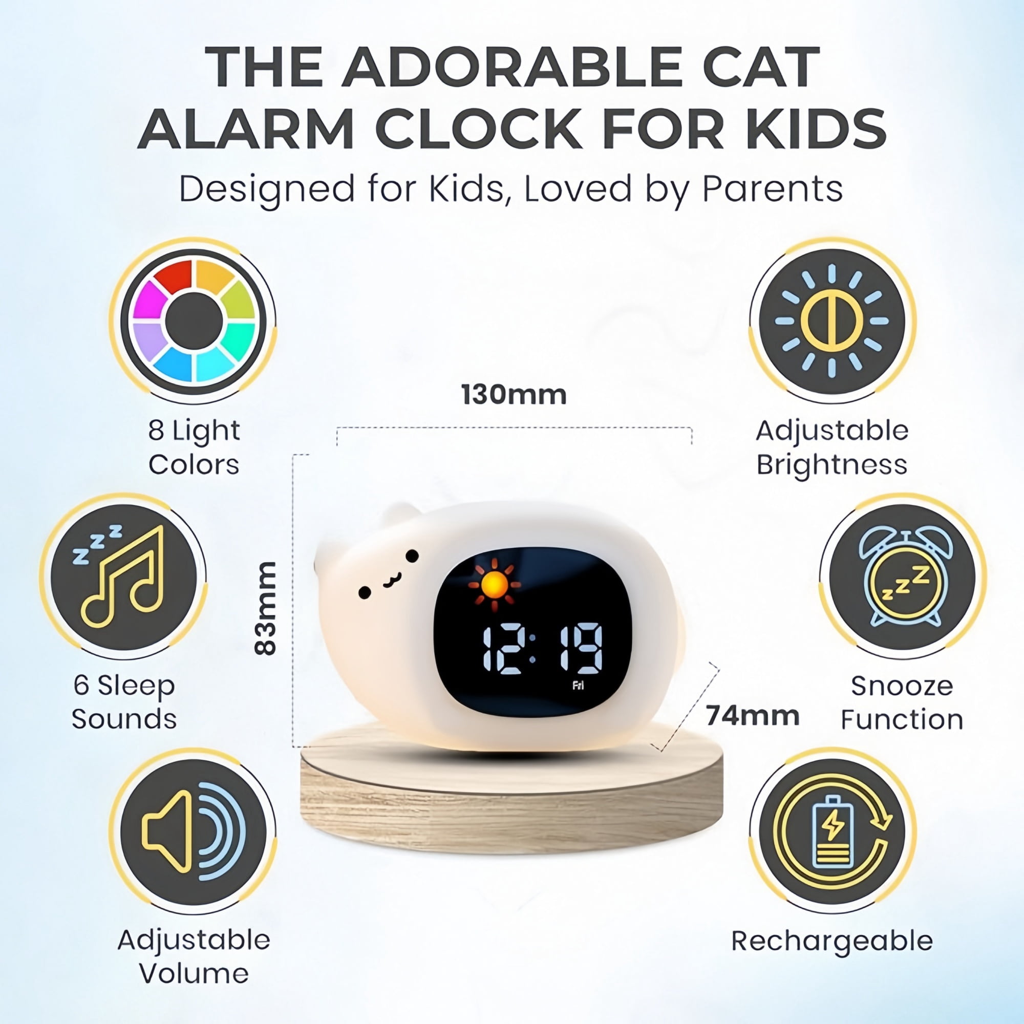 Children's Alarm Clock - Toddler Sleep Training Alarm Clock, Rechargeable Sleep Aid with Soft Night Light and Touch-Activated Function, Sleep Companion for Boys and Girls