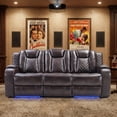 thumbnail image 4 of EBELLO Dual Motor Power Reclining Sofa, PU Leather Couch with Wireless Charging, Reading Lights, Cup Holders, Adjustable Headrest, Storage, USB Ports and LED Strip, Brown, 4 of 9