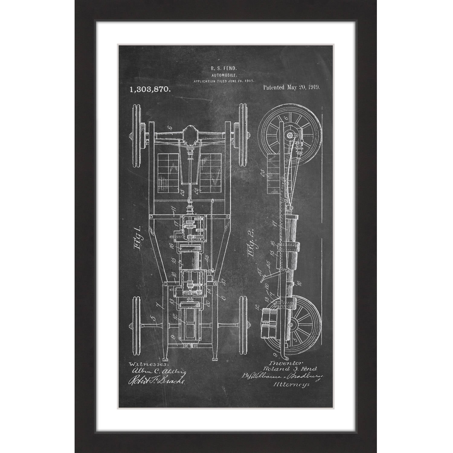 "Automobile 1919 Chalk" Framed Painting Art Print