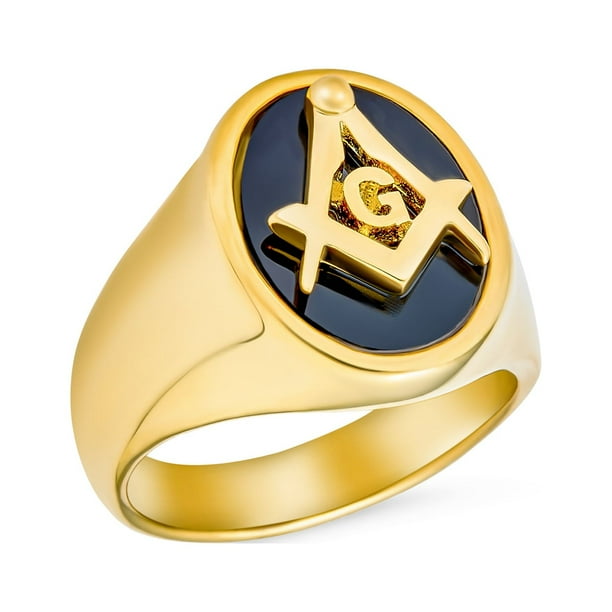 Secret Society Square Compass Black Oval Mens Signet Freemason