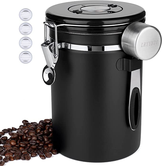 Gorgeous Coffee Canister Stainless Steel Airtight Container with Date Tracker,CO2-Release Valve,Storage Vault for Whole or Ground Coffee Bean,Keeps Your Coffee Fresh,1.8L 
