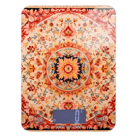 Mandala Pattern Food Scale Digital Kitchen Scale Waterproof Tempered Glass Tare Function 11 lb for Baking Cooking Meal Prep