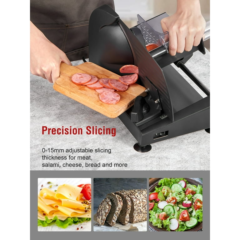 CukAid Electric Meat Slicer Machine for Home Use, 200W Deli Food Slicer,Meat Cutter Machine,Aluminum,Dishwasher Safe, Removable Blade & Food