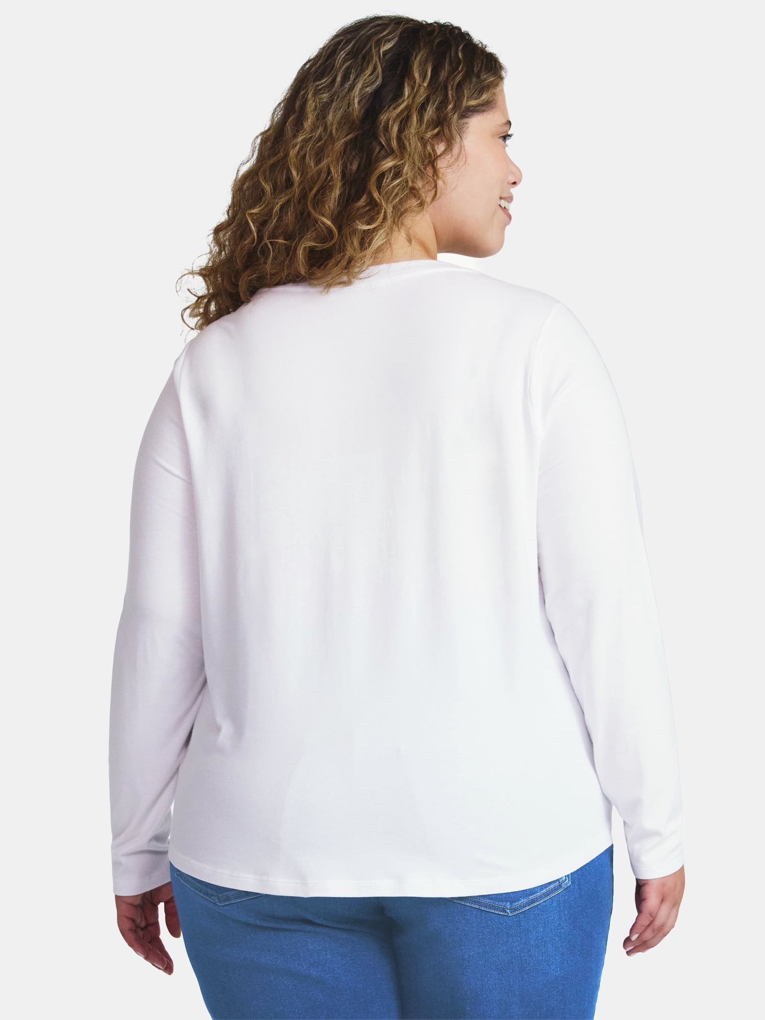 Terra & Sky Women's Plus Size V-Neck Tee with Long Sleeves, Sizes 0X-5X