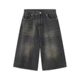 thumbnail image 6 of USNSM Men's Vintage Washed Capri Jeans Relaxed Fit Pocket Button Waist Denim Pants Casual Loose Fit Streetwear 3/4 Pants for Summer Blue M, 6 of 6
