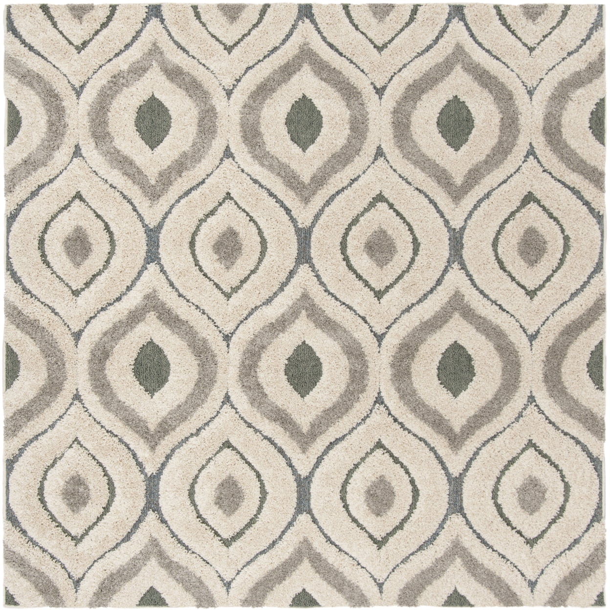 SAFAVIEH Florida Declan Geometric Shag Runner Rug, Cream/Light Blue, 2'3" x 5'