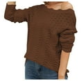 thumbnail image 1 of IROINID Chandail à Col Rond pour Femmes Couleur Unie Confortable Mi-Longueur Manches Longues Tricot Creux Chandail à Enfiler, 1 of 7
