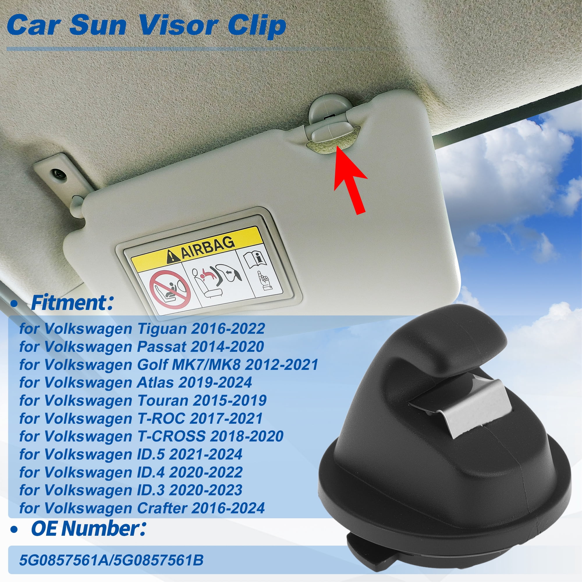 Unique Bargains Sun Visor Clip for Volkswagen Tiguan,  Atlas 2012-2024 Models Black