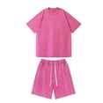 thumbnail image 2 of Zimjoy Men's Two Piece Summer Set Vintage Acid Wash Cotton Short Set Crew Neck Half Sleeve T-Shirts and Baggy Shorts Pink XL, 2 of 7