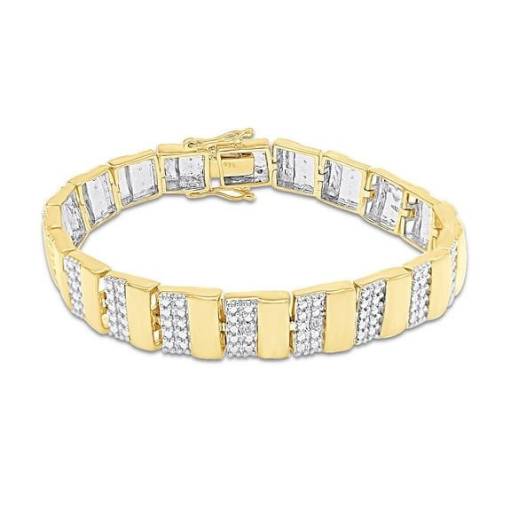 AFFY Round Cut White Natural Diamond Men's Bracelet In 14k Yellow Gold Over Sterling Silver (0.02 cttw) - 7.5"