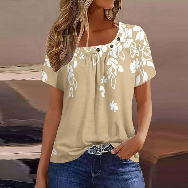 Fiudx Tops para Mujer Camiseta Plisada de Manga Corta para Mujer