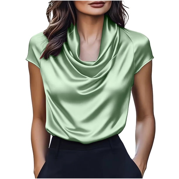 Camiseta de Manga Corta de Verano para las Mujeres Cuello de Vaca Color Sólido Casual, Camisetas de Manga Corta de las Mujeres Casual Elegante de Uso Diario