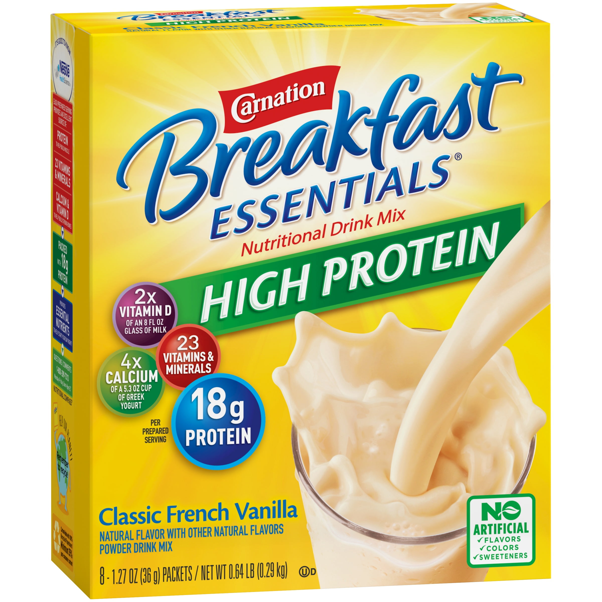Carnation Breakfast Essentials High Protein Powder Nutritional Breakfast Drink Mix, Classic French Vanilla, 8 - 1.27 OZ Packets