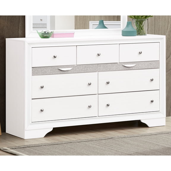 LiviNest White Dresser with Mirror: 8-Drawer Storage for Bedroom Organization & Clothes - Modern Glittery Accent Furniture with Compartmentalized Drawer for Women
