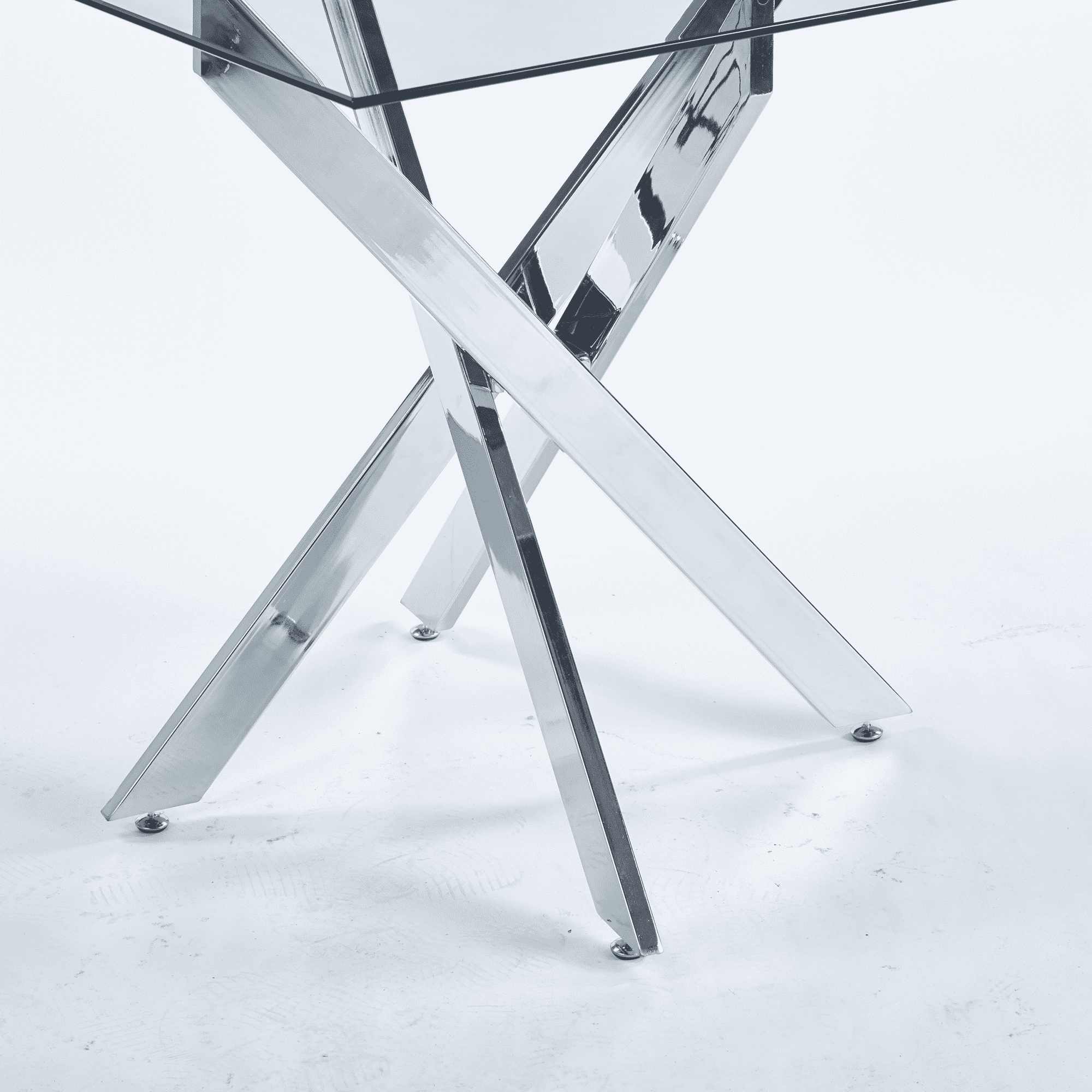 MAYEERTY Modern Square Dining Table Cross Legs Tempered Glass Top Space-Saving Living Room