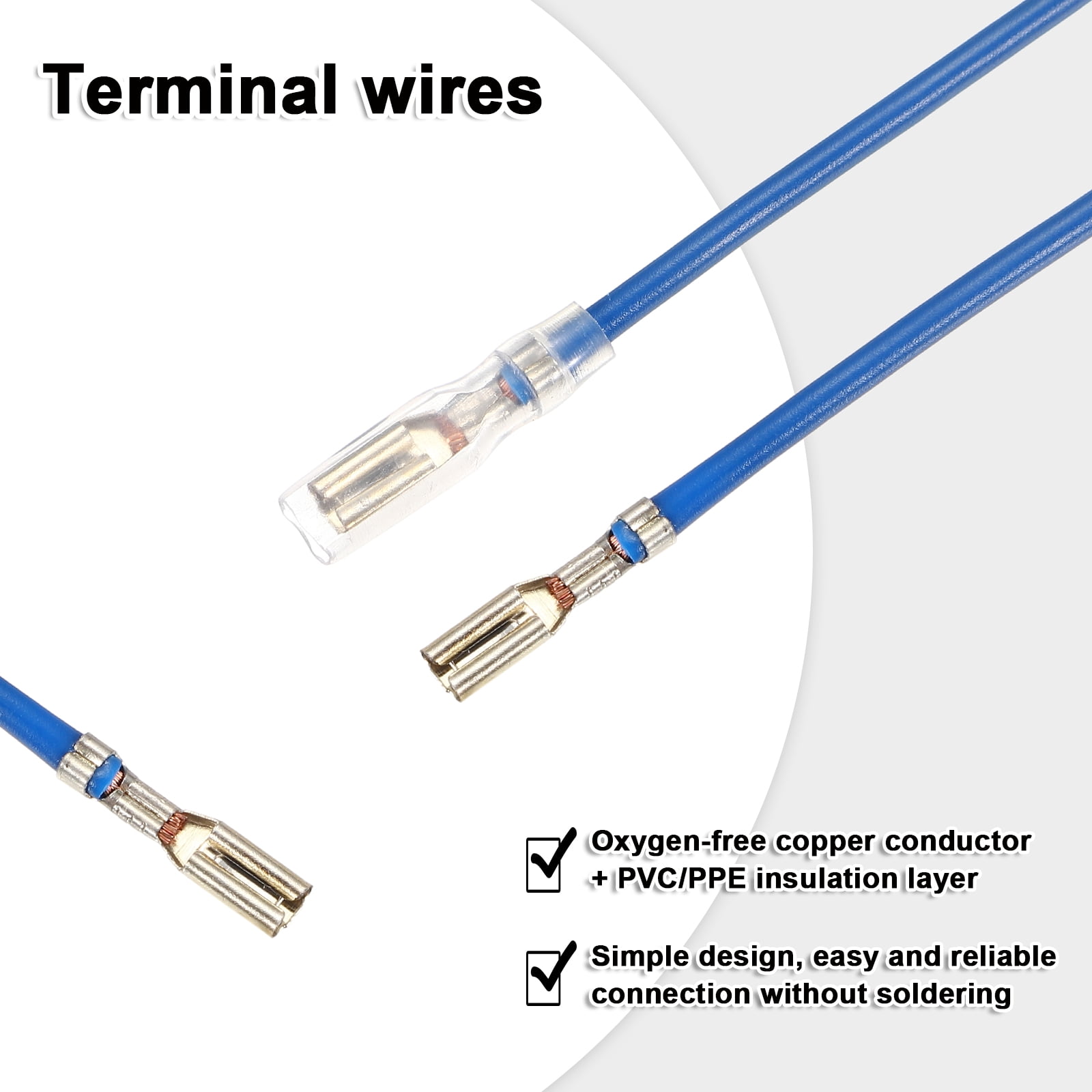 60 Pack Female Spade Crimp Terminal with Insulating Sleeve 2.8mm, Female Spade Quick Connector Assortment Kit with 20cm Wires, Flame Retardant Cover, Blue