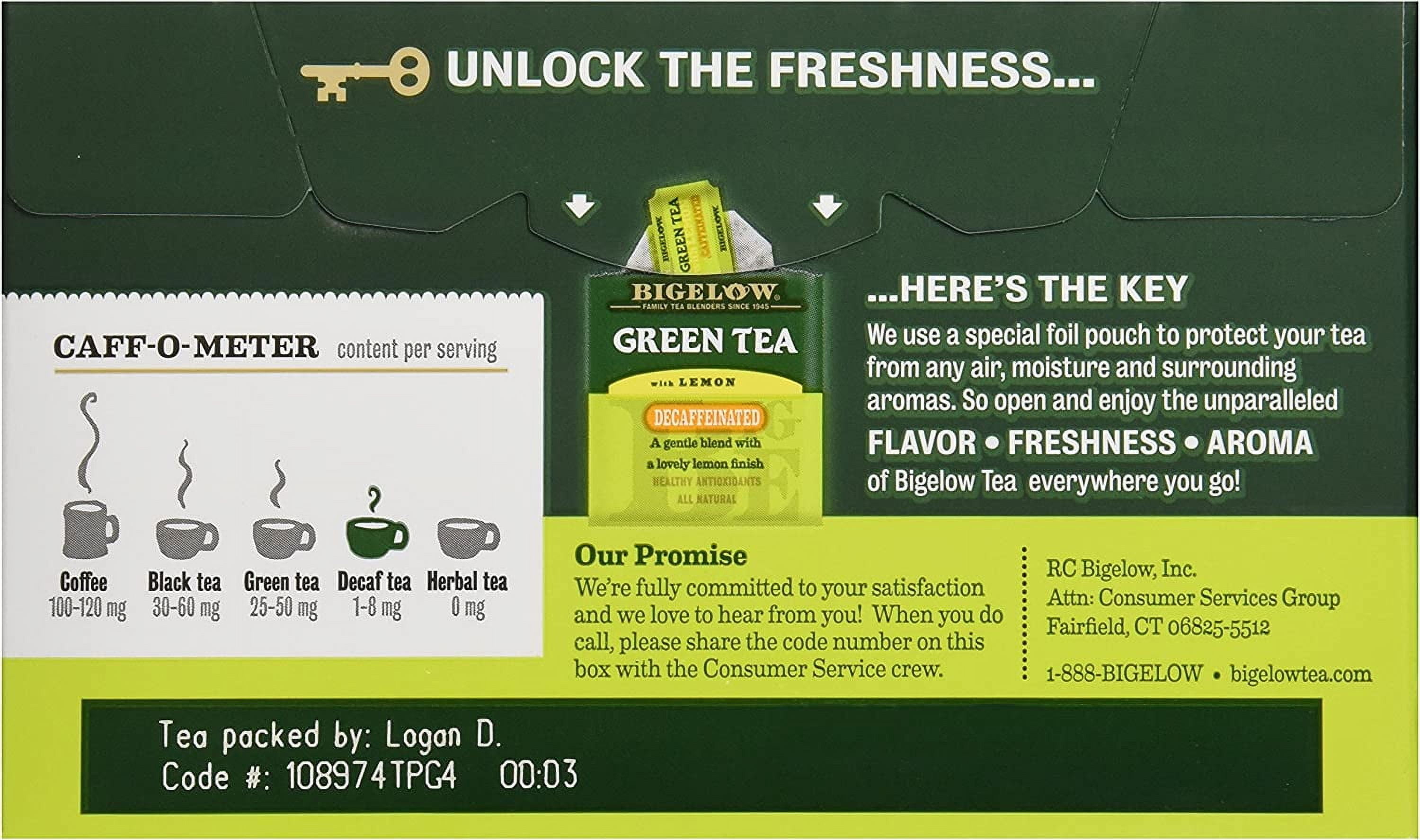 Bigelow Tea Green Tea with Lemon Decaffeinated - 20 Tea Bags Pack of 4