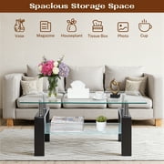 SEGMART Glass Coffee Table, Rectangle Coffee Table, Tea Table, Modern Side Coffee Table with Iron Leg, Glass Tabletop with Lower Shelf, Modern Dining Center Table for Home Living Room Office