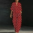 thumbnail image 3 of Women's Dressy Polka Dots 2 Piece Outfits - V Neck Shawl Collar Blouses & Wide Leg Pants Lounge Sets with Pockets, 3 of 6