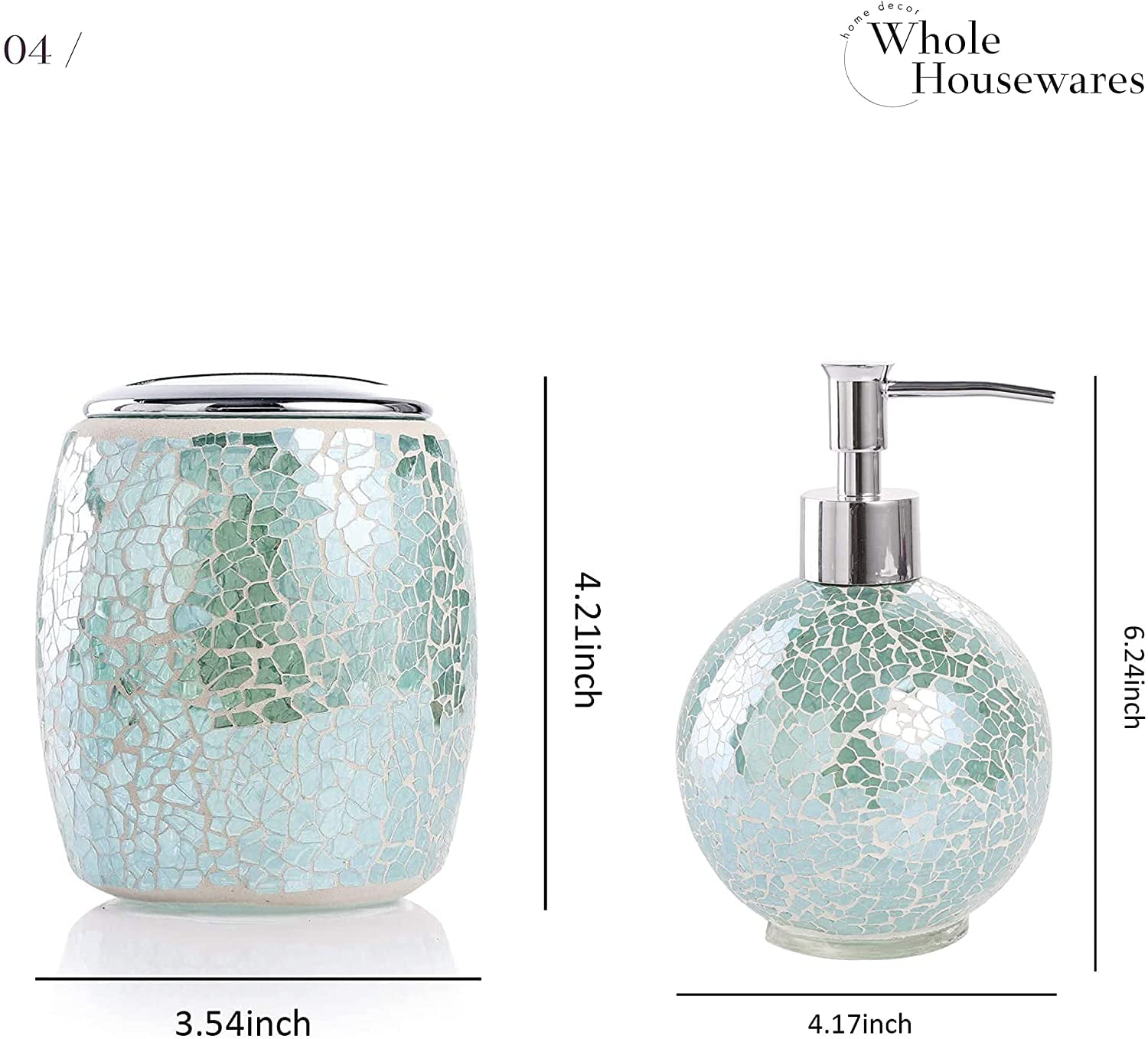 NEW IRIDESCENT TEAL GREEN REFLECTIVE GLASS MOSAIC BATHROOM SOAP DISPENSER 