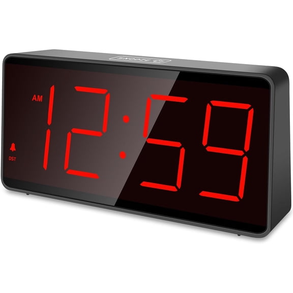 Peakeep Battery Operated Digital Clock, Alarm Clock for Bedrooms - Cordless Large Big Numbers 4 Dimmers Seniors, Adjustable Volume Loud Heavy Sleepers Adults (Red Digits)