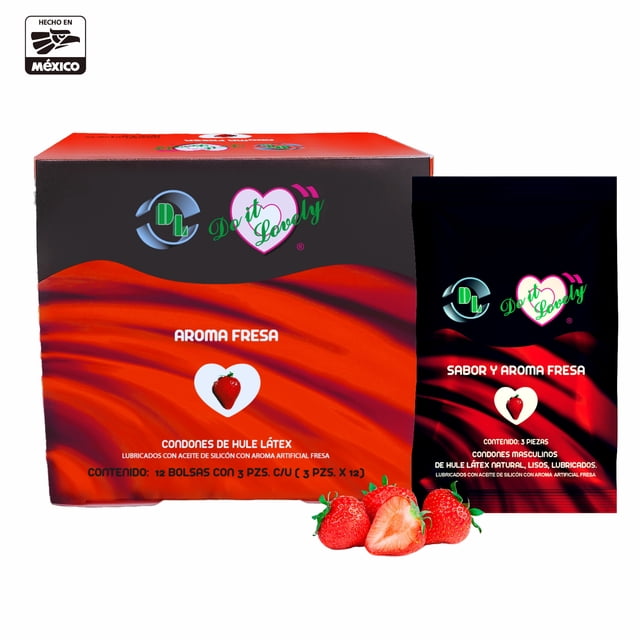 Condon Con Sabor Y Aroma a Fresa Caja Con 12 Bolsas Con 3pzs C/u