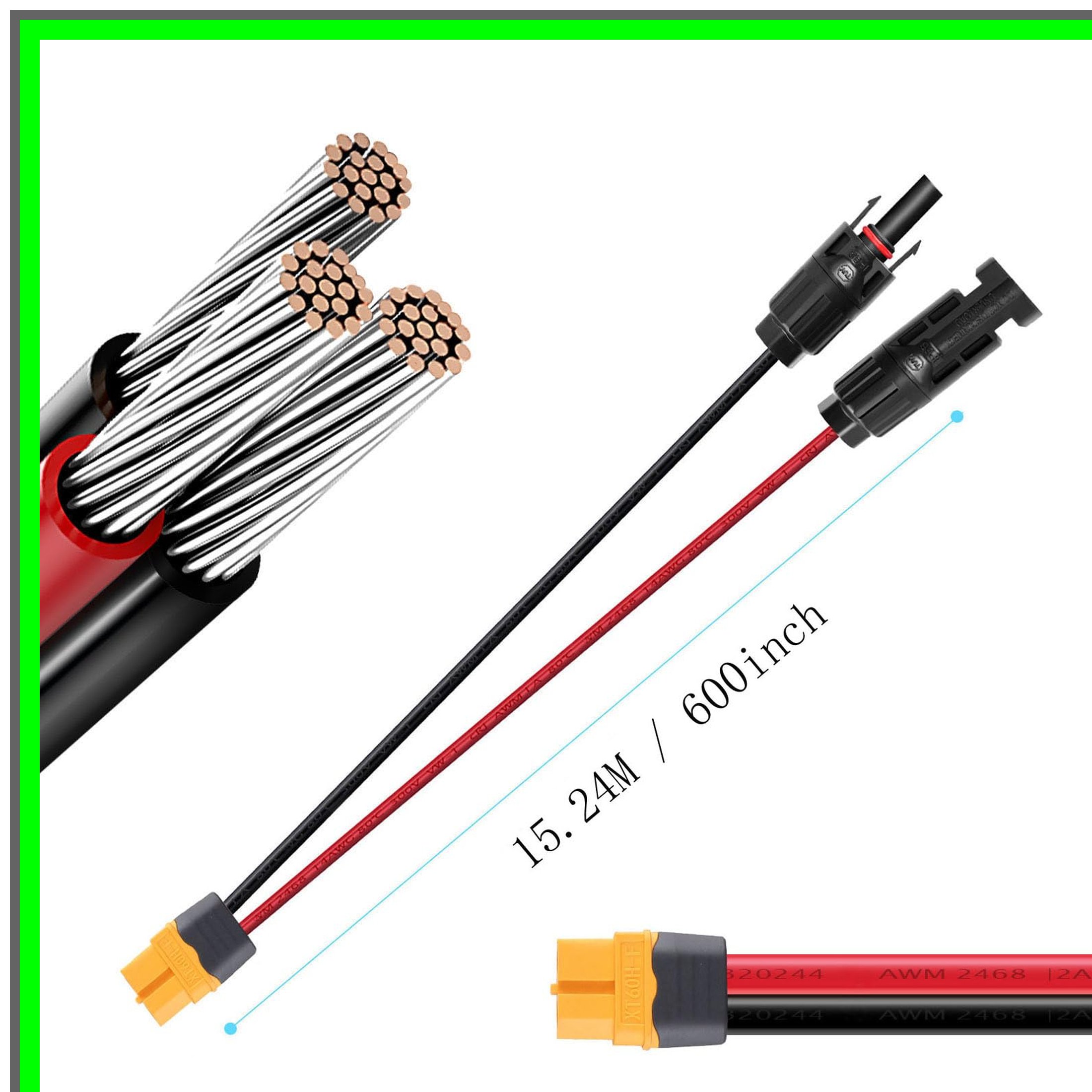 XT60 Solar Connector Extension Cable 12AWG for Power Stations 50FT