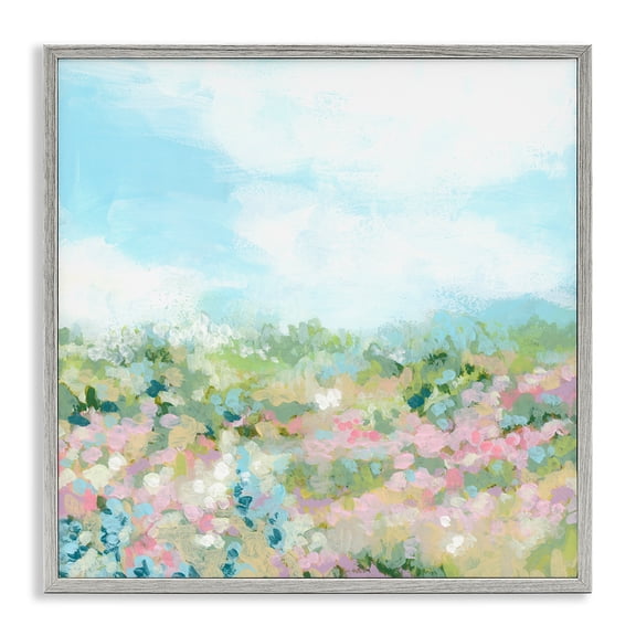 Stupell Industries Contemporary Pink Speckled Meadow Gray Framed Giclee Art, 12 x 12, by June Erica Vess
