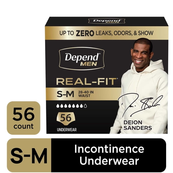 Depend Real Fit Incontinence Underwear for Men, Adult Diapers, S/M, Black, 56 Count