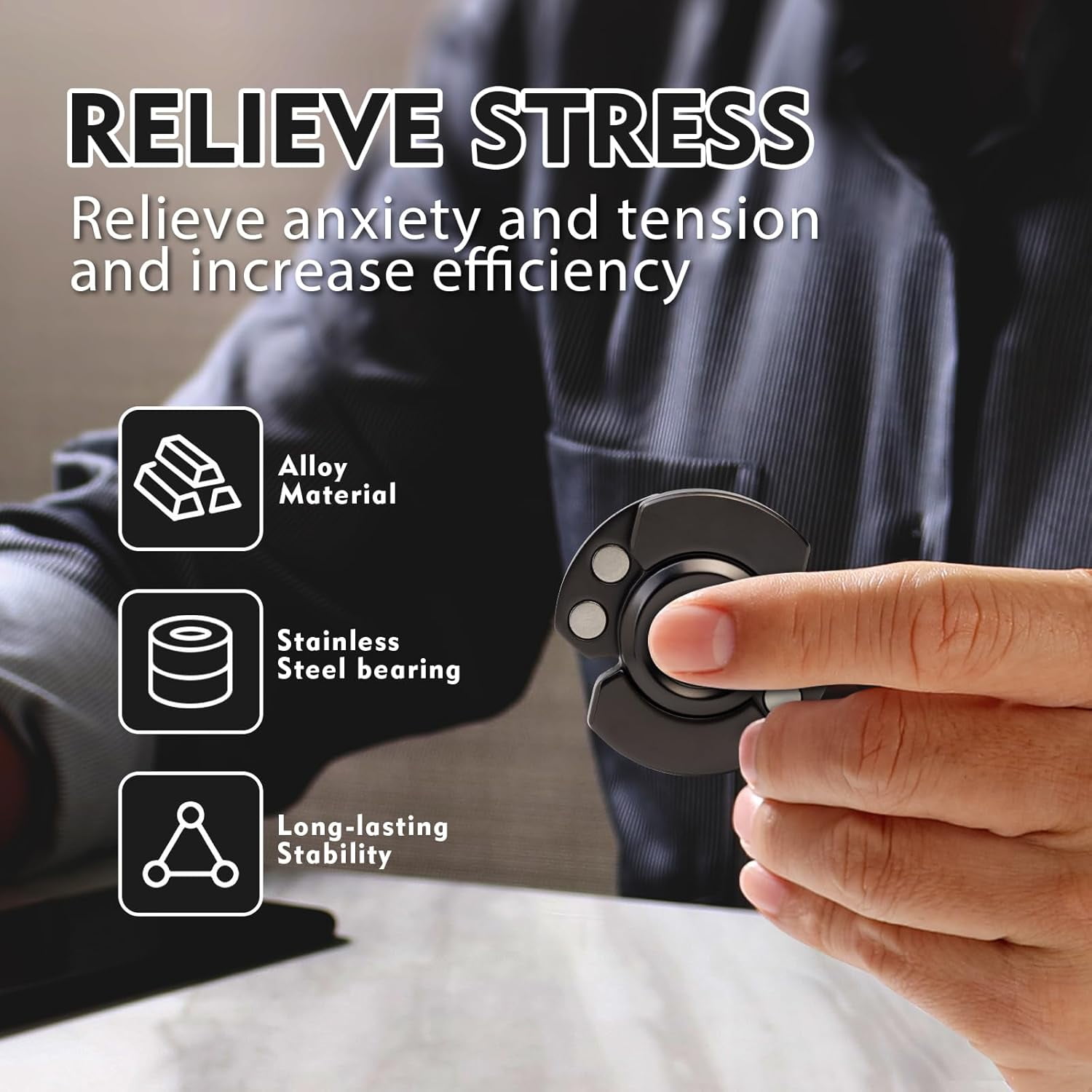 3-in-1 Fidget Toys Adults Spinner, Slider & Clicker – Magnetic Stainless Steel Bearing for Super-Stable Rotation – Stress Relief, Enhanced Focus, and Habit Breaking, Kids Valentines Day Gifts 2 Pack