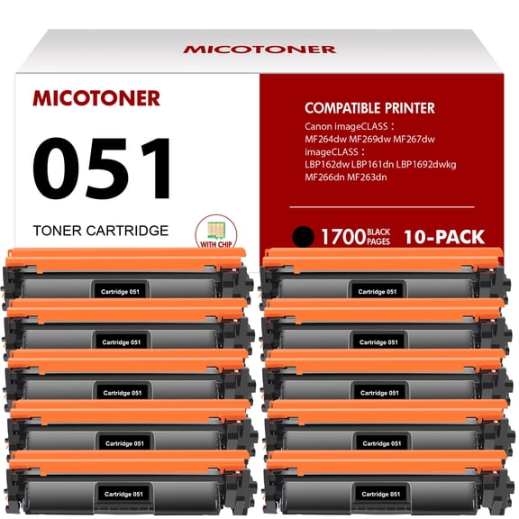 051 Toner Cartridge 10-Pack Compatible for Canon 051 051H imageCLASS MF264dw MF269dw MF267dw MF266dn MF263dn LBP162dw LBP161dn LBP1692dwkg Black