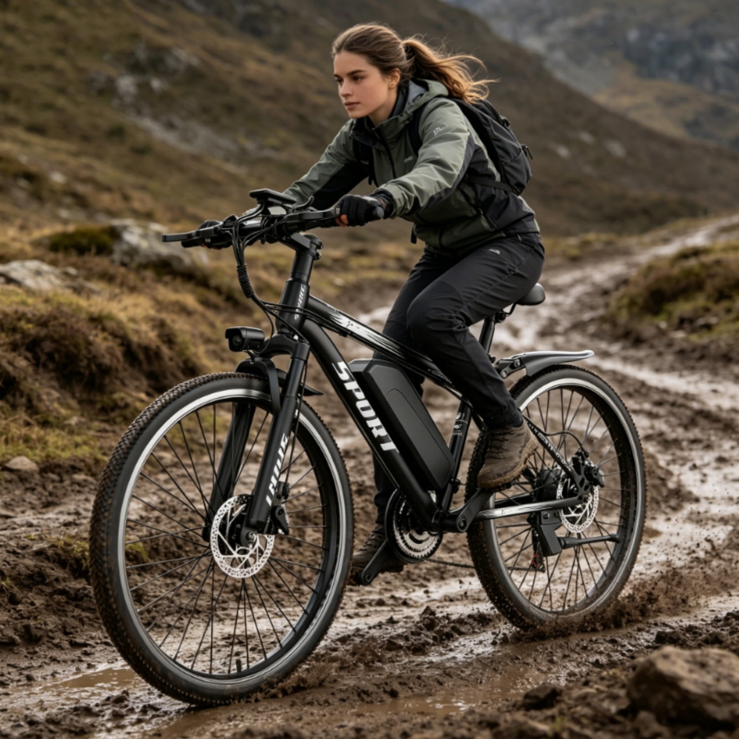ASKGO 1200W Peak Electric Bike for Adults,48V 10.5A Ebike 26*2.2"Electric Mountain Bicycle,65Miles&30Mph,All-Terrain Off-Road Ebike, Full Suspension /Disc Brake, UL2849,7-Speed,Password lock 365Lbs