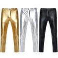thumbnail image 2 of XIAOCHA Leather Pants for Men Shiny Metallic Slim-Fit Button Pants Stretchy Comfy Trendy Performance PantsBlackL, 2 of 4