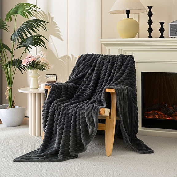 XmhyTop-A Plush Shaggy Blanket Dark Grey 100x150cm Throws Soft Fleece Throw for Couch, Warm Blanket for Living Room, 1 Piece