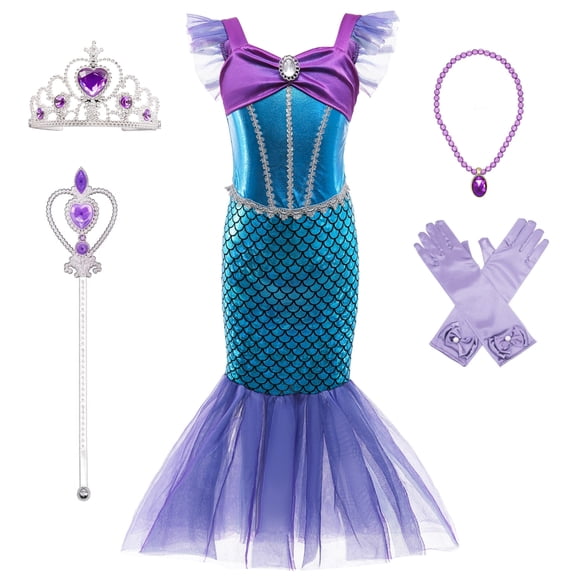 Princess Mermaid Costume Princess Dress for Toddler Grils Birthday Party 4T 5T (K52,120CM)