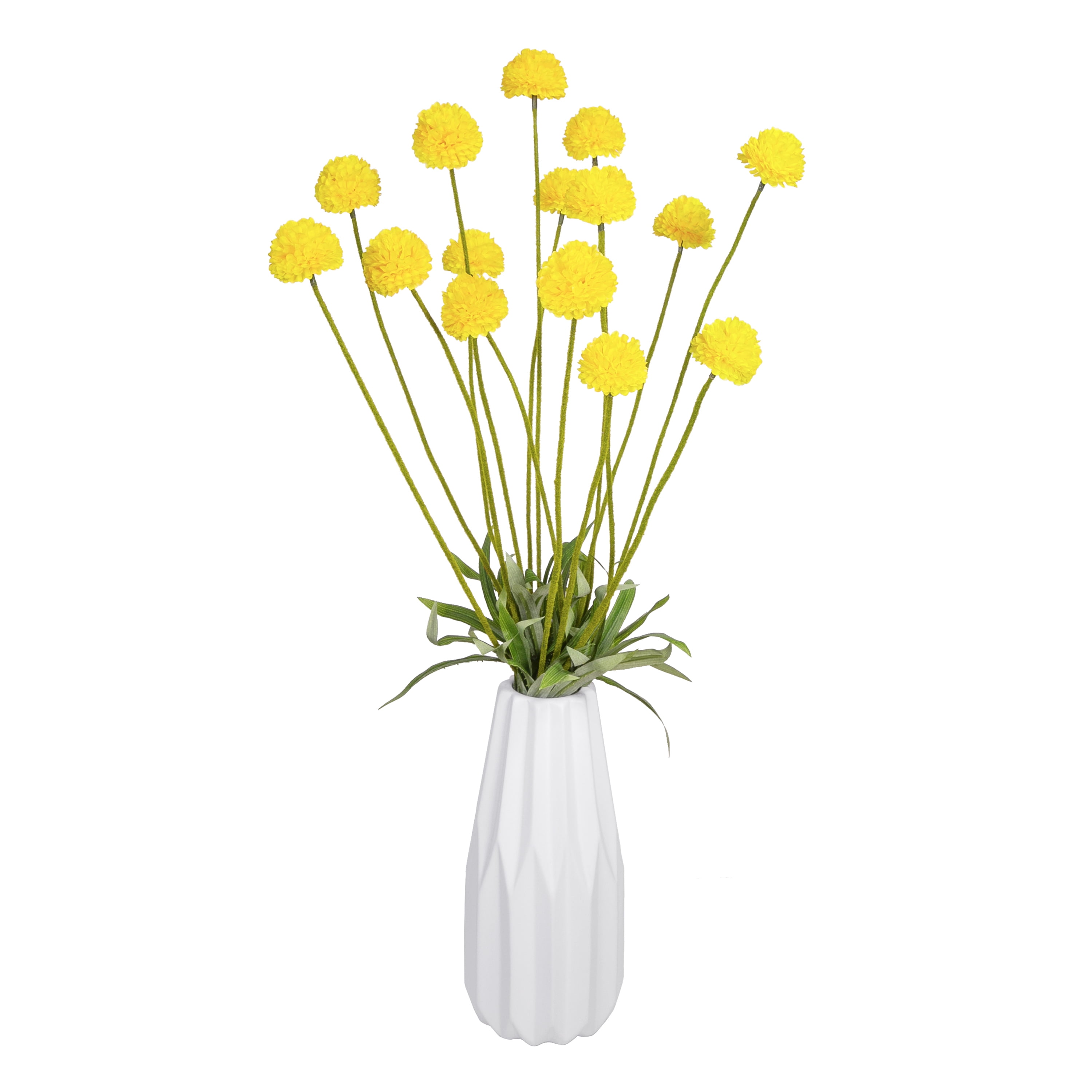 26-inch Artificial Silk Yellow 5 Heads Ball Mum Long Stem, for Indoor Use, by Mainstays, Set of 8