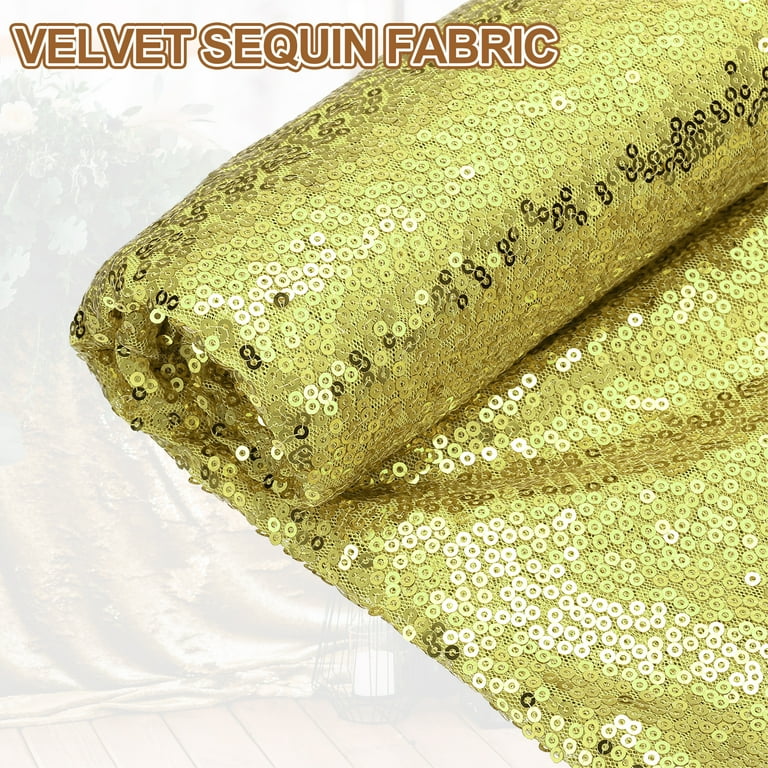 Light Yellow Sequin Fabric, by The Yard, 1 Yard Length 4.3ft Wide Sequin Velvet Fabric Shiny Sparkly Cloth for DIY Sewing, Dress, Backdrop, Tablecloth