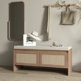thumbnail image 3 of Aukfa Upholstered Entryway Shoe Storage Bench with Faux Rattan Cabinet Doors for Hallway/Bedroom/Living Room,Natural, 3 of 8