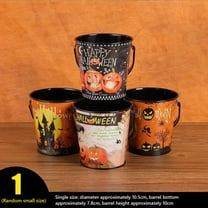 KeirineCC 1pcs Halloween Treat Buckets Tinplate Jack-Lantern Design Large Medium Small for Candy Chocolates Storage Fun Halloween Party Supplies Unique Decoration,5x6 Inches,Style A