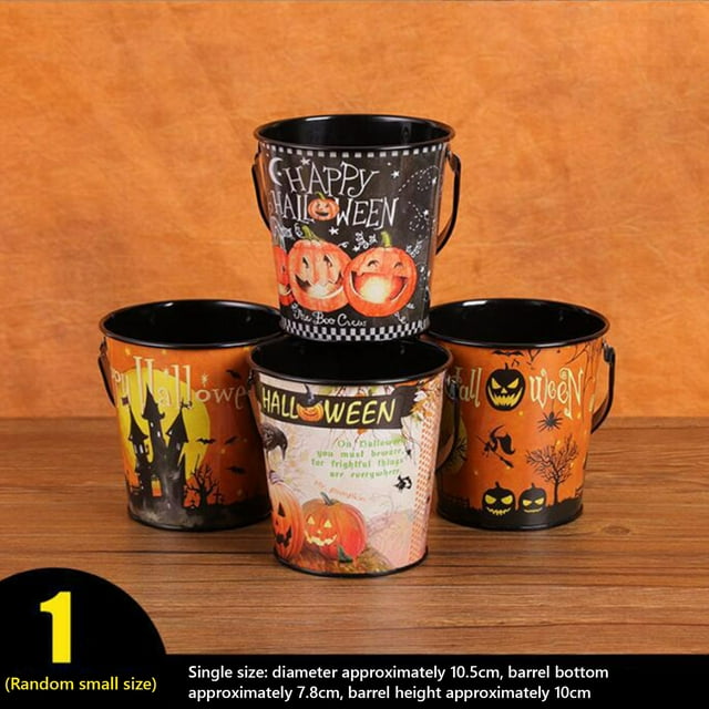 Dvkptbk Halloween Decorations Gifts 1PC Random Patterns Iron Halloween Candy Buckets Pumpkin Storage Pail Halloween Candy Sorting Iron Pail Children Carry Iron Mini Pail