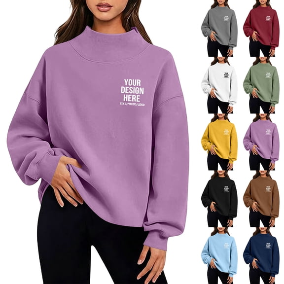 VBVC Women's Custom Personalized Mock Neck Sweatshirt , Ladies' Lightweight Casual Pullover Top , Soft Stretchy Hoodie For Women, Army Green , S-5XL