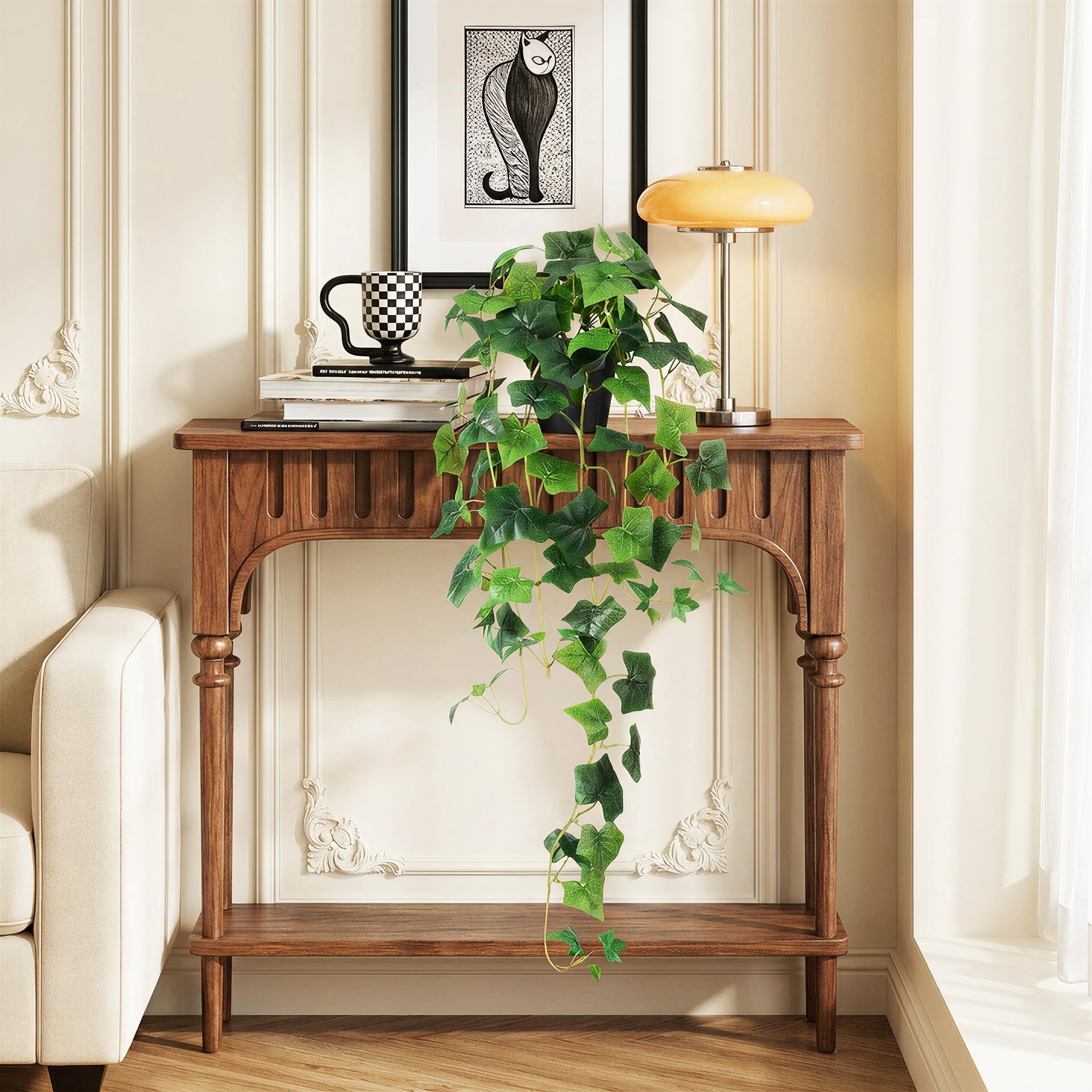 Fake Hanging Plants with Pots - Realistic Artificial Plant for Indoor Outdoor, 33In Silk Fake Potted Plants, 2PC Faux Ivy Vine for Shelf Tabletop Office Decor, Dark Green