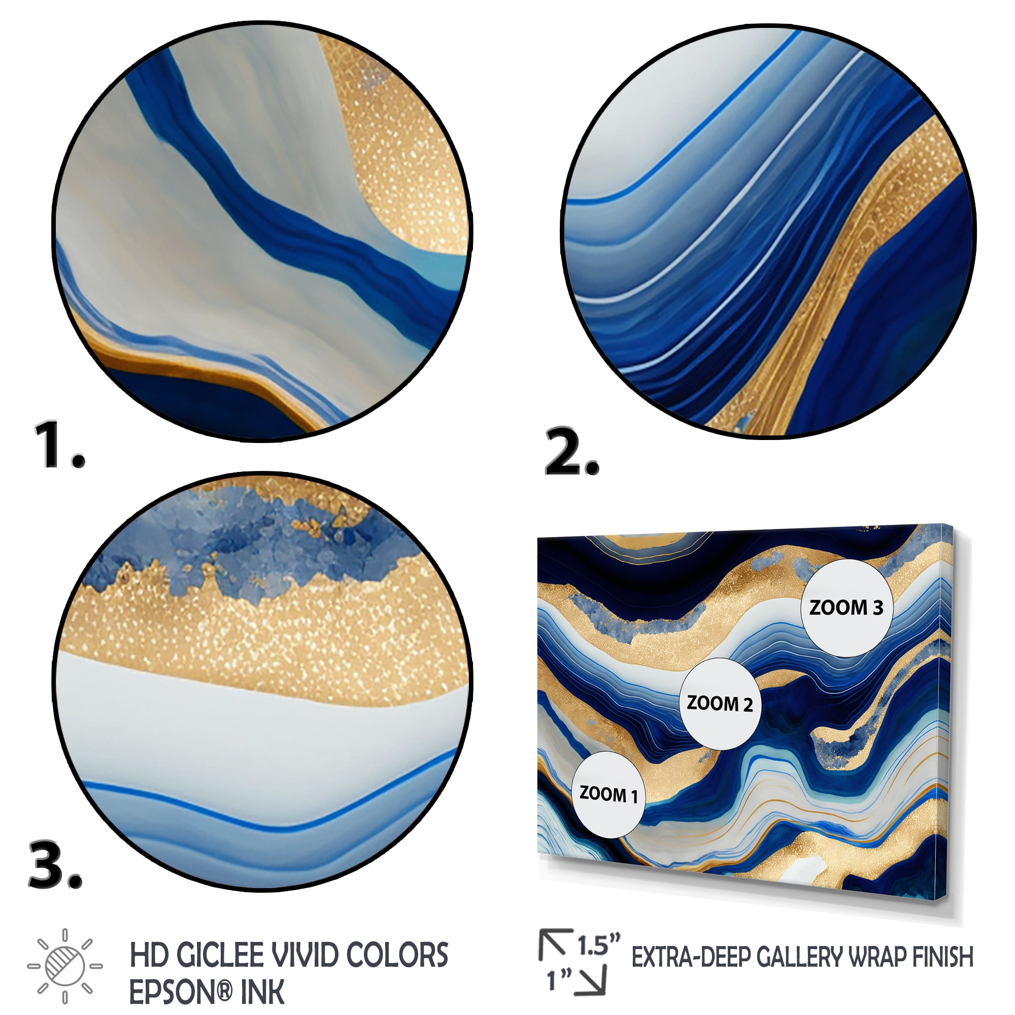 Designart Vibrant Blue And Gold Flow Art IV Canvas Wall Art