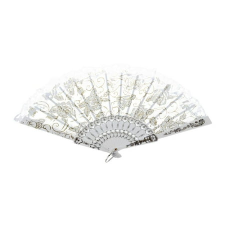 

Chinese Dance Party Wedding Lace Flower Folding Hand Flower Fan White