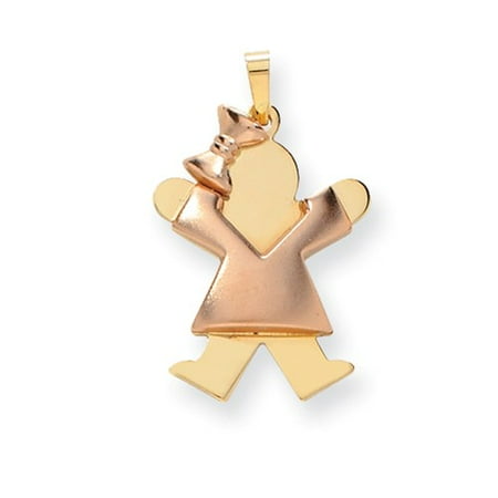 14k Two Tone Gold Puffed Girl with Bow on Left Engravable Charm (1.2in long x 0.8in wide)