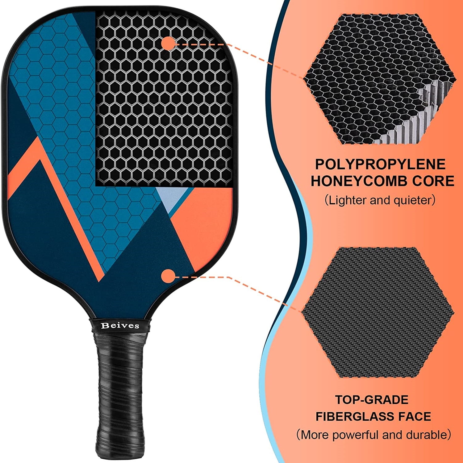 BEIVES Fiberglass Pickleball Paddle Set - 4-Player Kit w/ 4 Balls & Carry Bag - Lightweight Indoor/Outdoor