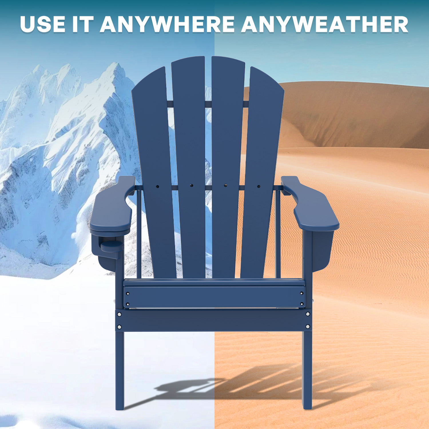 FURRYFECTION Folding Adirondack Chair Set of 2 with Cup Holder,All-Weather HDPE Outdoor Fir Pit Chairs for Patio Garden Backyard,Blue