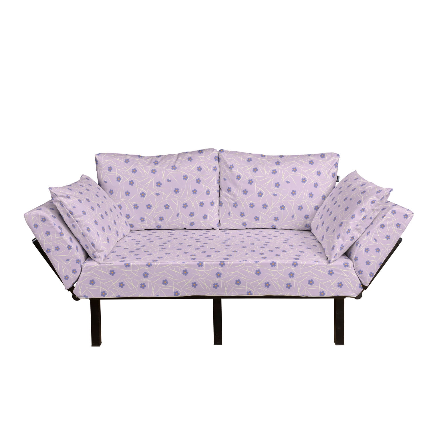 Lilac Futon Couch, Burgeoning Spring Meadow Theme with Flowery Twigs Prosper Budding Season